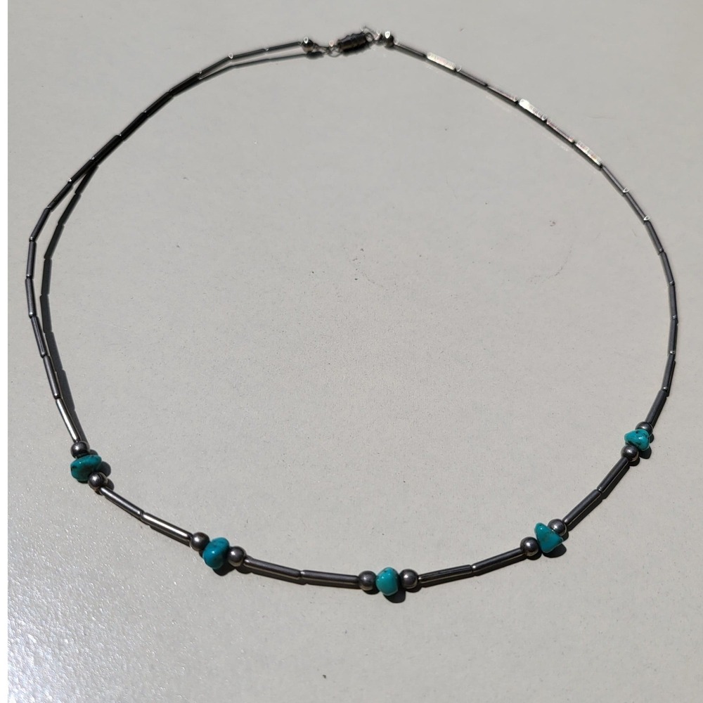 Vintage Liquid Sterling Silver Turquoise Necklace Blue Southwestern Native - Picture 5 of 5